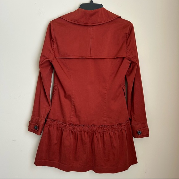 Elle Rust Double Breasted Trench Swing Coat Jacket Contemporary Spring Fall Sz S - Picture 2 of 11